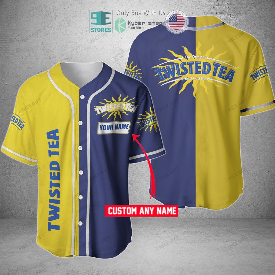 BEST Personalized Twisted Tea yellow blue Custom Baseball Jersey baseball jersey product view 1
