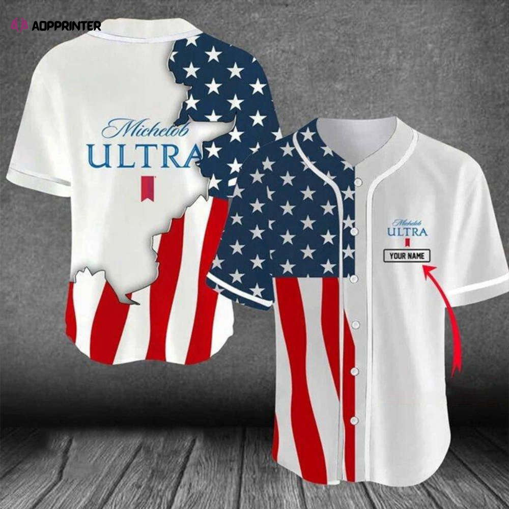 Customized US Flag Michelob Ultra Baseball Jersey: Personalized Patriotic Apparel baseball jersey product view 1
