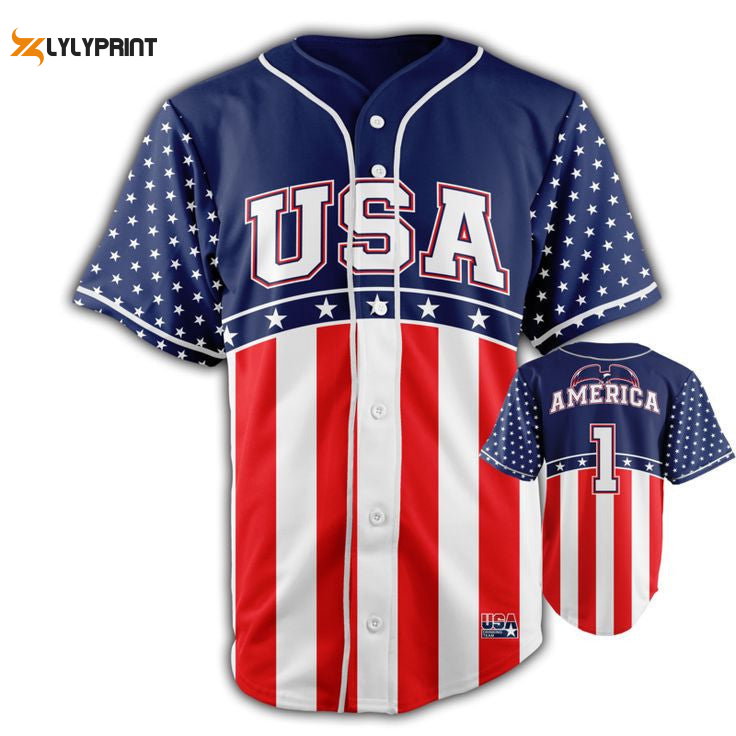Personalized USA Flag Pattern All Over Print Unisex Baseball Jersey - lylyprint.com baseball jersey product view 1