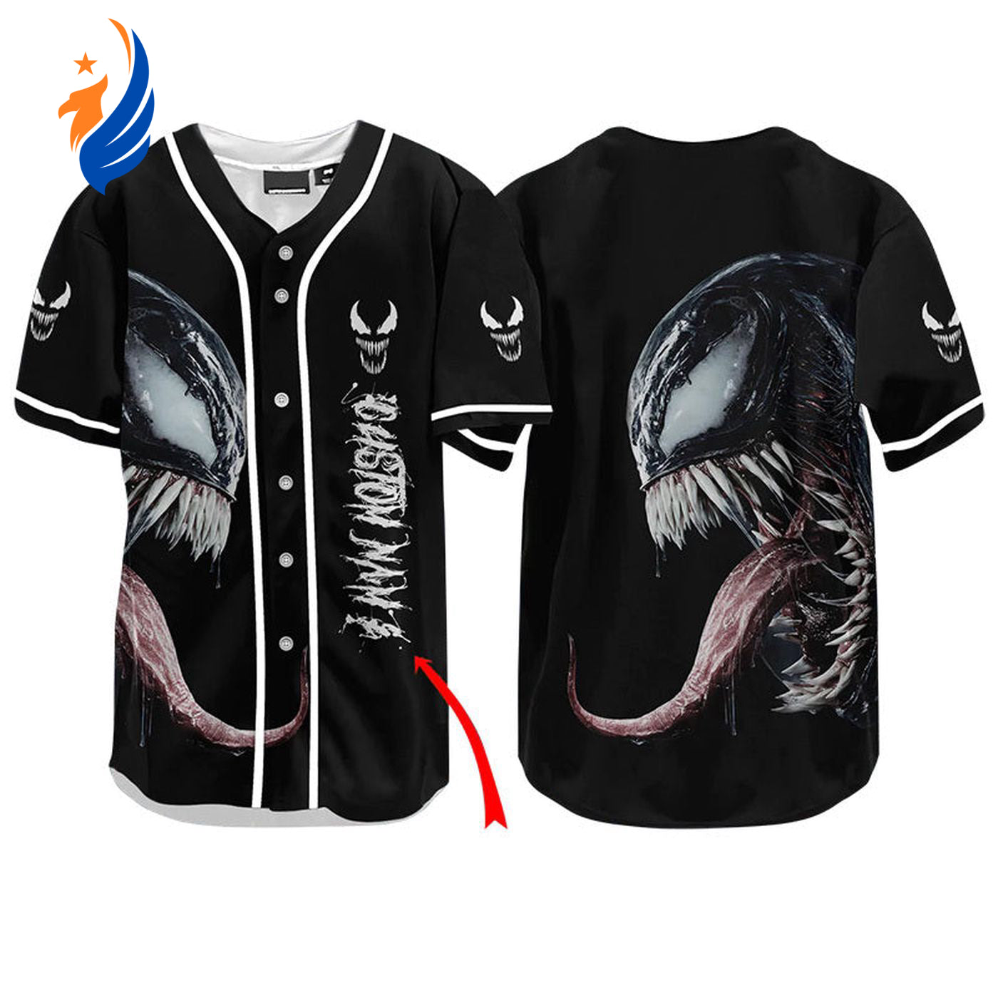 Custom Venom Horror Baseball Jersey - Unleash Your Dark Side! - Bafud baseball jersey product view 1
