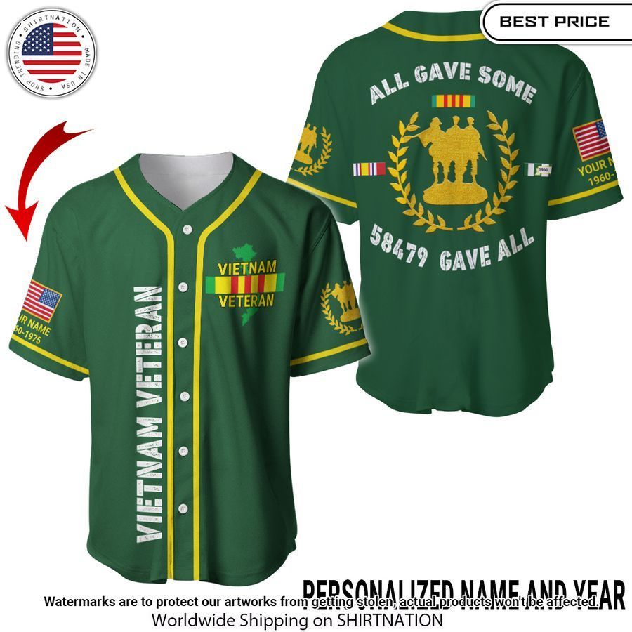 Personalized Vietnam Veteran Baseball Jerseys baseball jersey product view 1