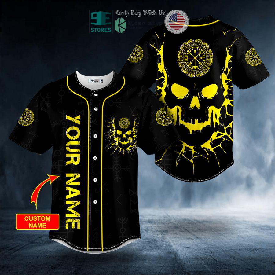 BEST Personalized Viking Compass Yellow Skull Custom Baseball Shirt baseball jersey product view 1