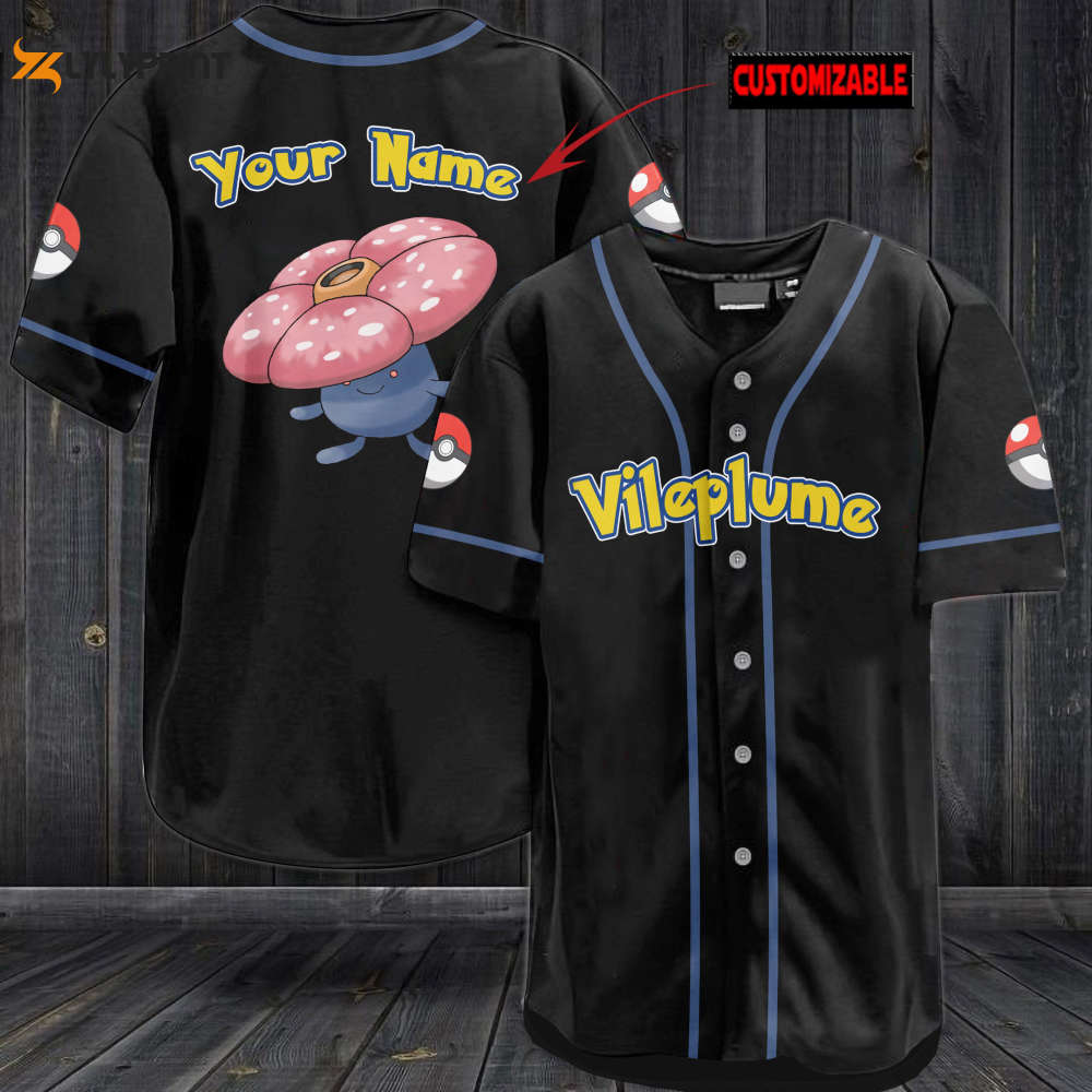 Personalized Vileplume Baseball Jersey - lylyprint.com baseball jersey product view 1
