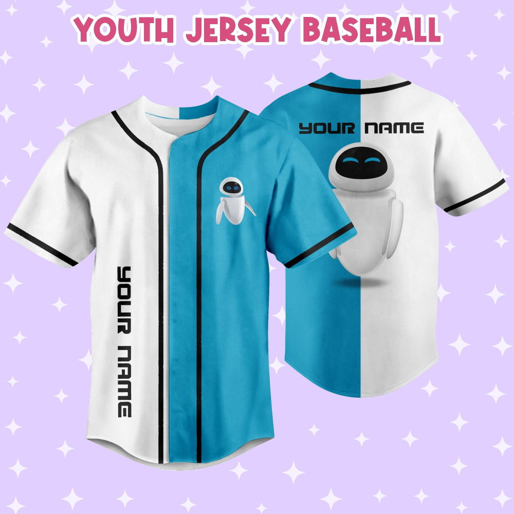Personalized Wall E Eve Half And Half Baseball Jersey - lylyprint.com baseball jersey product view 5