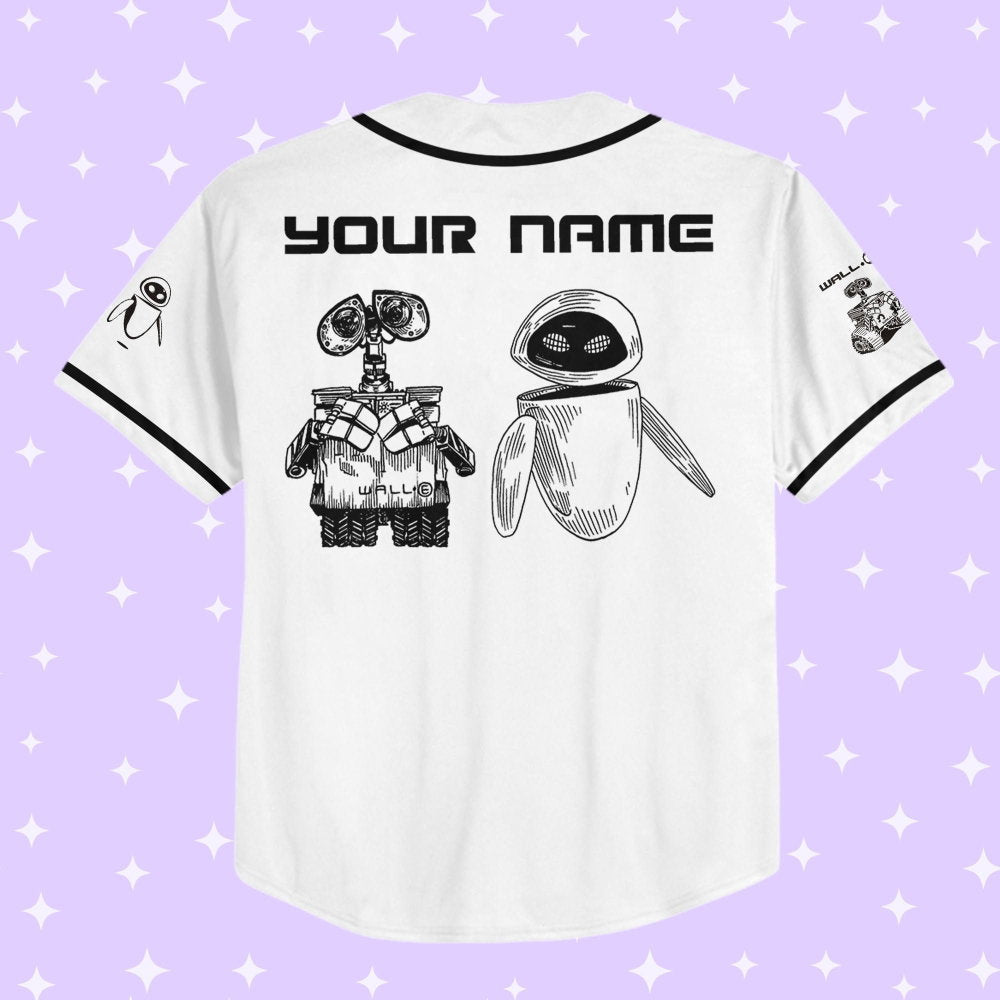 Personalized Wall E Eve Sketch Baseball Jersey - lylyprint.com baseball jersey product view 3