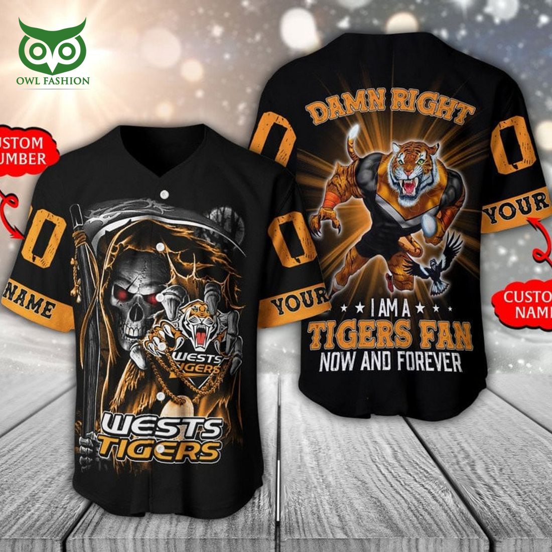 Personalized Wests Tigers NRL Skull Baseball Jersey Shirt baseball jersey product view 1