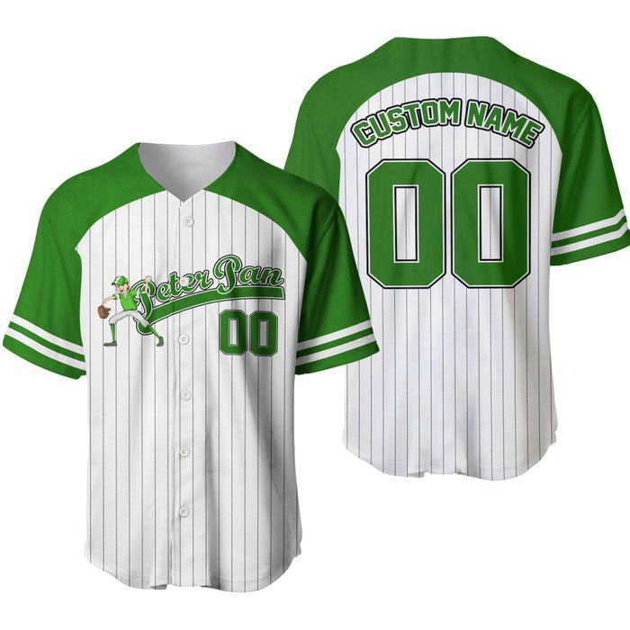 Peter Pan Striped Green White Unisex Cartoon Graphic Casual Outfit Custom Baseball Jersey Gifts for Fans - lylyprint.com baseball jersey product view 2