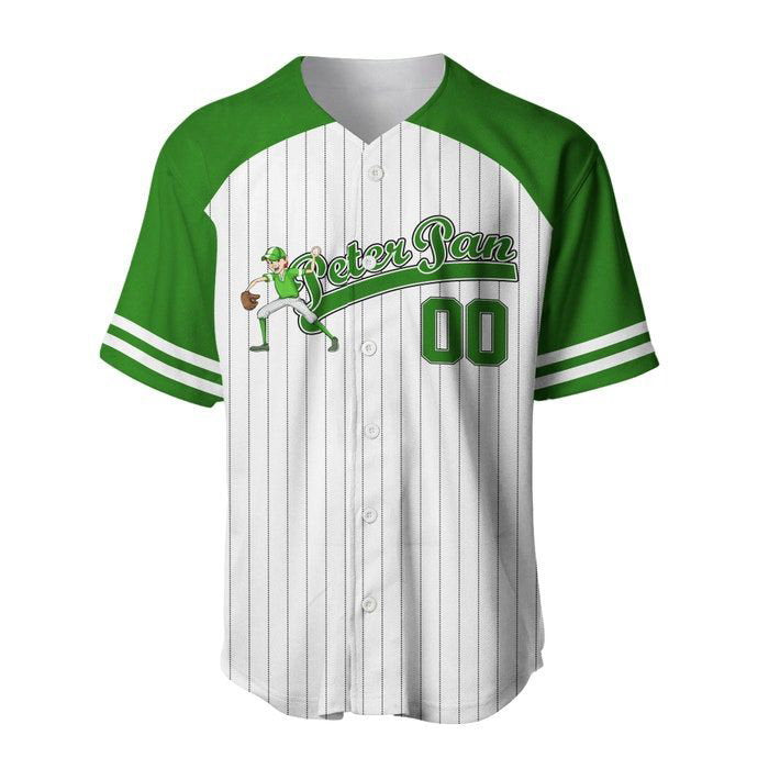 Peter Pan Striped Green White Unisex Cartoon Graphic Casual Outfit Custom Baseball Jersey Gifts for Fans - lylyprint.com baseball jersey product view 3