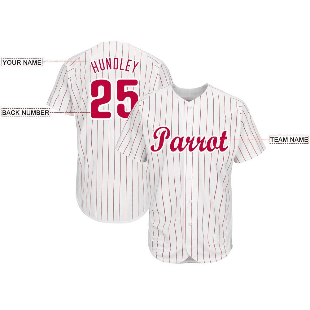 Custom White Red Pinstripe Red-White Baseball Jersey baseball jersey product view 3