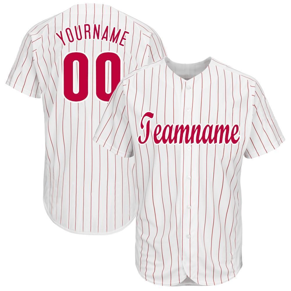 Custom White Red Pinstripe Red-White Baseball Jersey baseball jersey product view 1