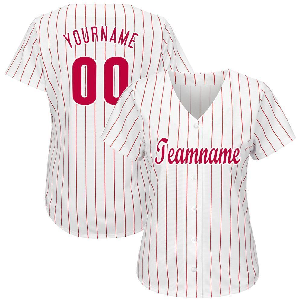 Custom White Red Pinstripe Red-White Baseball Jersey baseball jersey product view 2