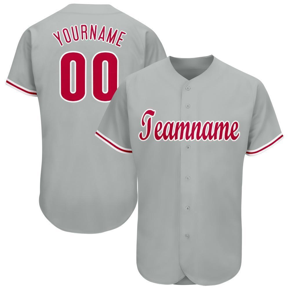 Custom Gray Red-White Baseball Jersey baseball jersey product view 1