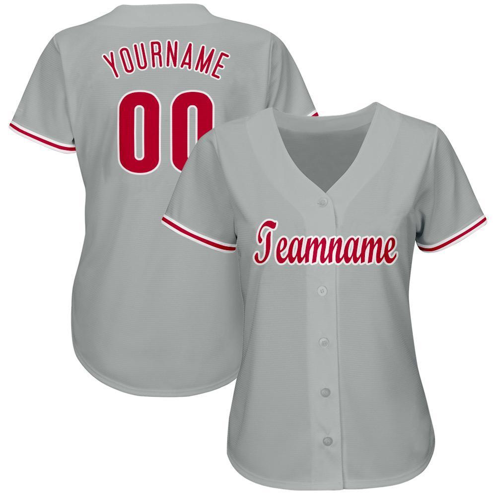 Custom Gray Red-White Baseball Jersey baseball jersey product view 2