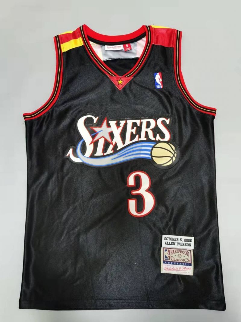 philadelphia 76ers #3 allen iverson 76 3# Retro Black Style 4 Basketball Jersey basketball jersey product view 1