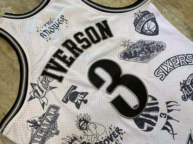 philadelphia 76ers #3 allen iverson mitchell ness Retro Fan Edition nba 76 Iverson Collaboration Series Jersey White Style 4 basketball jersey product view 1