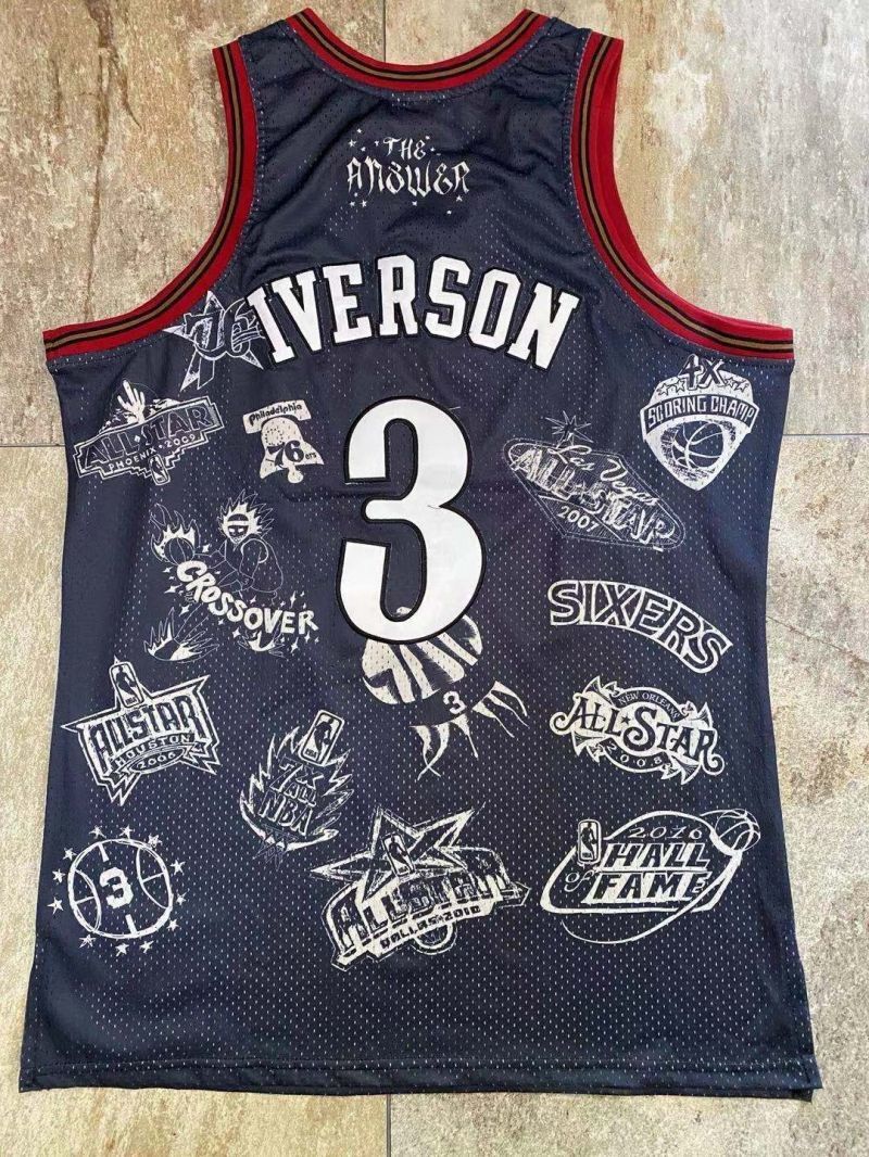 philadelphia 76ers #3 allen iverson mitchell ness Retro Fan Edition nba 76 Team Iverson Collaboration Jersey Black Style 4 basketball jersey product view 1