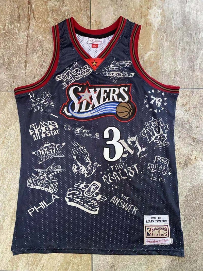 philadelphia 76ers #3 allen iverson mitchell ness Retro Fan Edition nba 76 Team Iverson Collaboration Jersey Black Style 5 basketball jersey product view 1