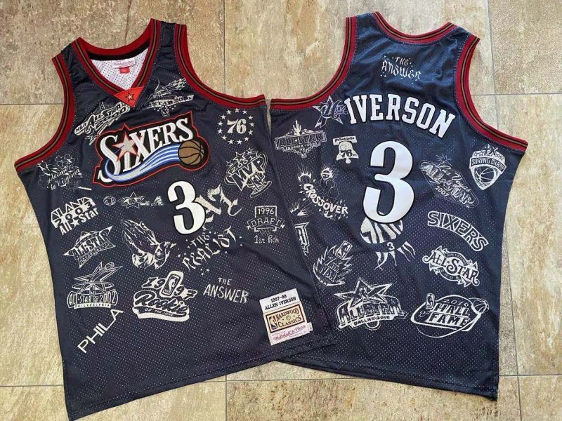 philadelphia 76ers #3 allen iverson mitchell ness Retro Fan Edition nba 76 Team Iverson Collaboration Jersey Black Style 6 basketball jersey product view 1