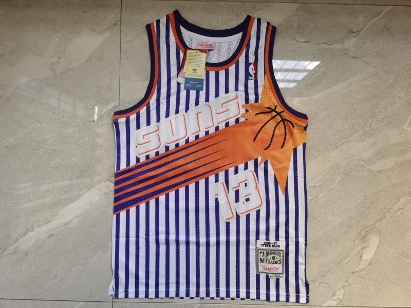 phoenix suns #13 nash throwback jersey white with stripe Style 6 Basketball Jersey basketball jersey product view 1