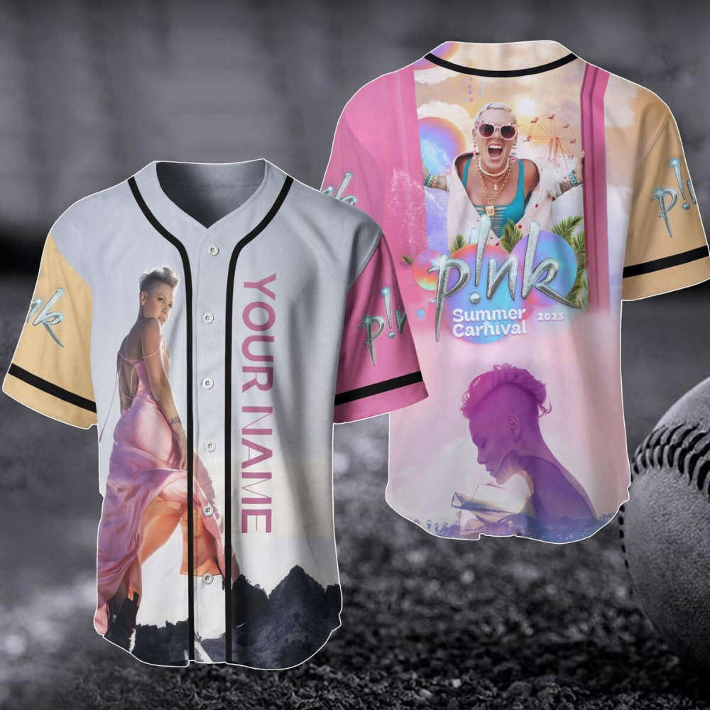 Pink Summer Carnival 2023 Tour Baseball Jersey - Customized Singer Concert Shirt & Trustfall Album: The Perfect Gift for Pink Fans - Aopprinter baseball jersey product view 1