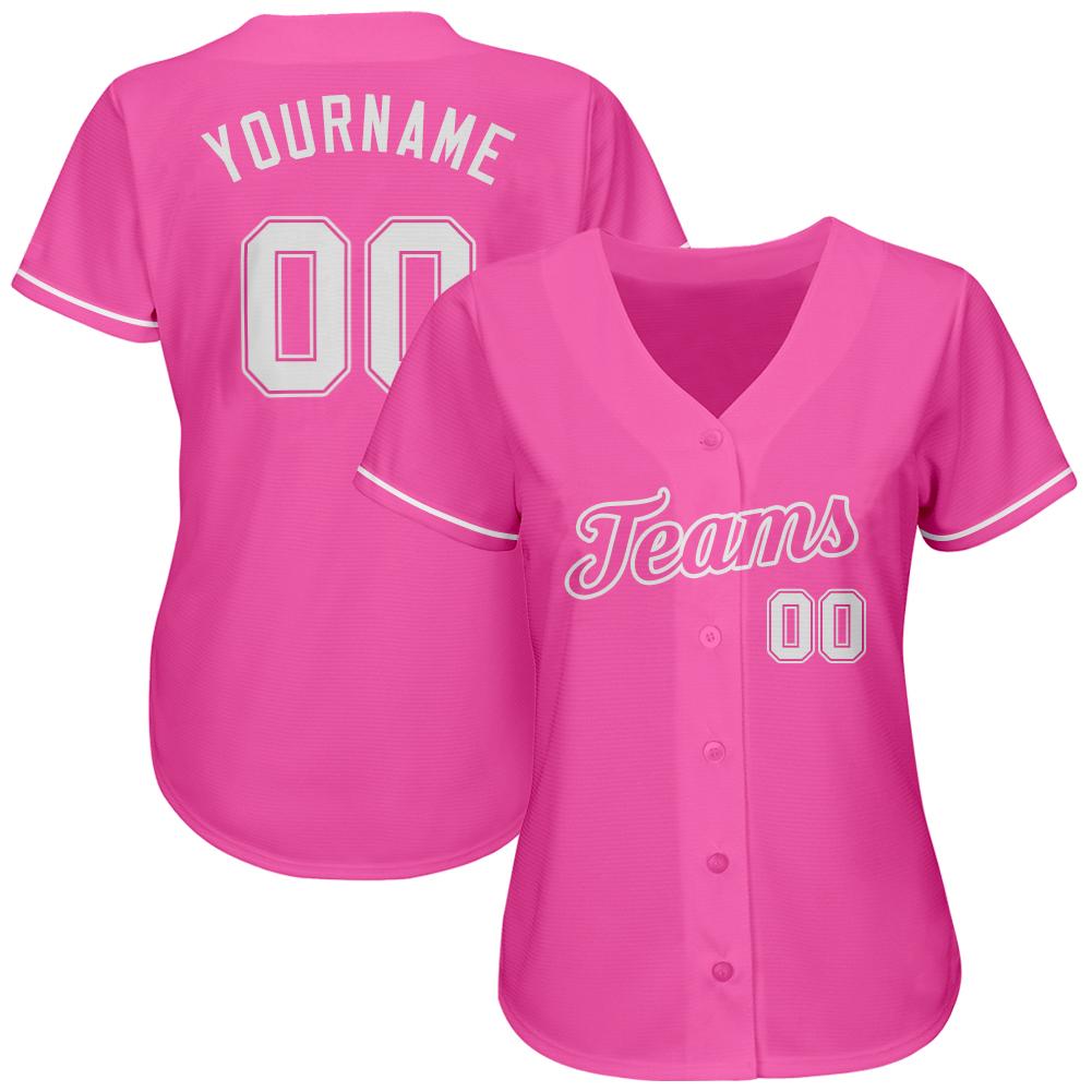Custom Pink White Authentic Baseball Jersey baseball jersey product view 2