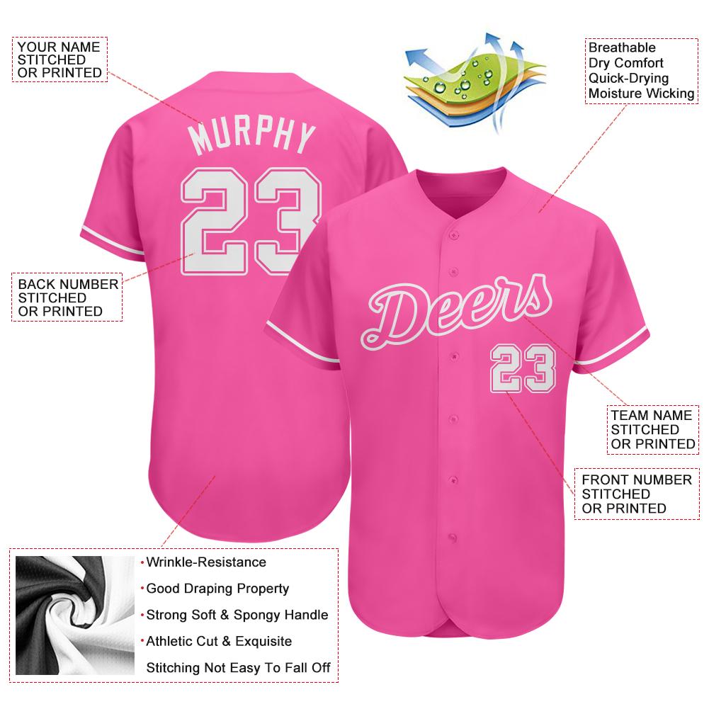 Custom Pink White Authentic Baseball Jersey baseball jersey product view 3