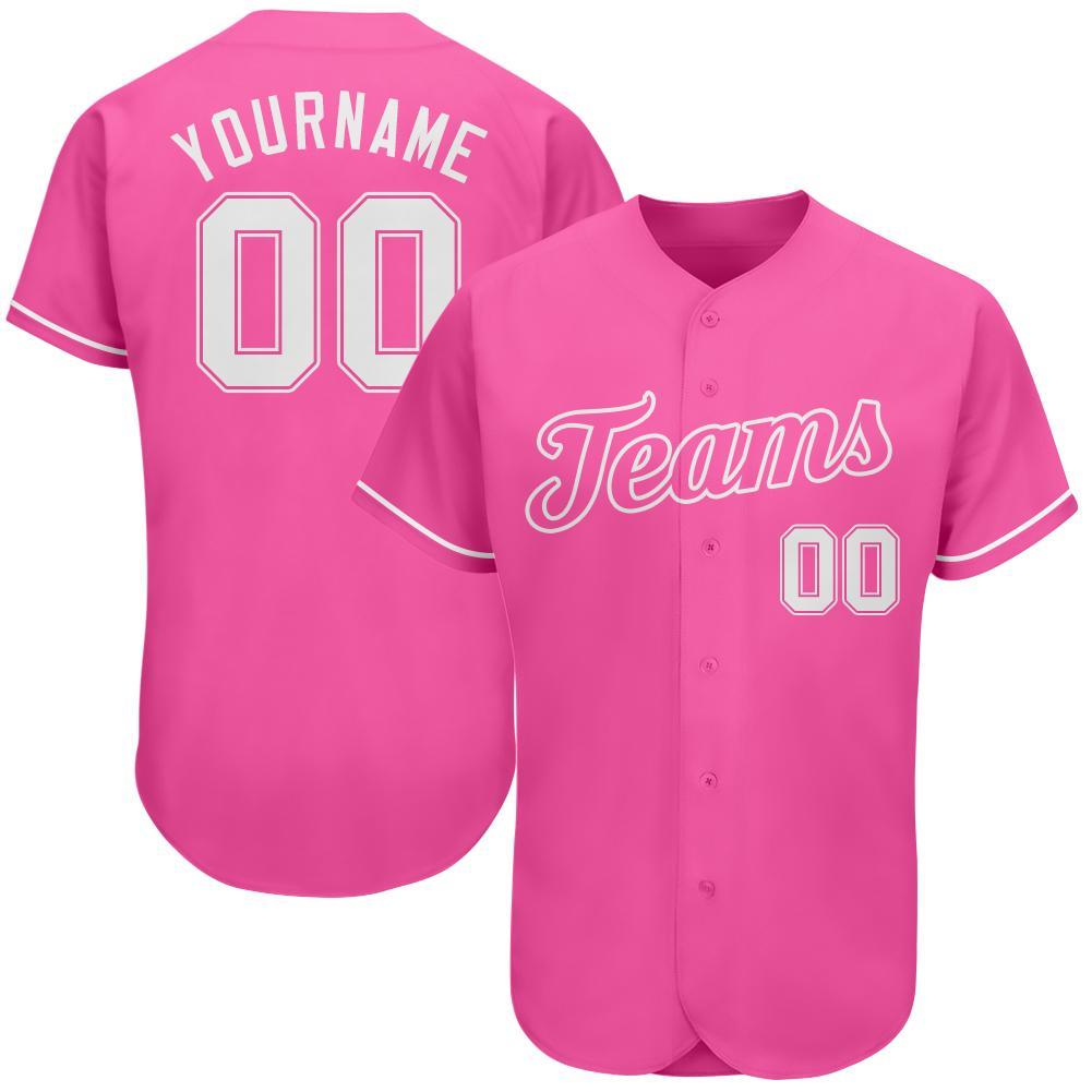 Custom Pink White Authentic Baseball Jersey baseball jersey product view 1