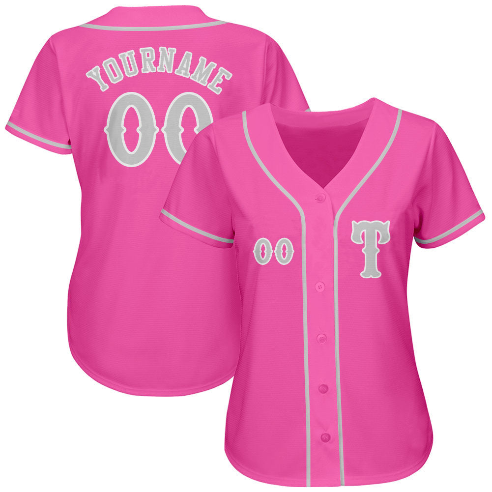 Custom Pink Gray-White Authentic Baseball Jersey baseball jersey product view 2
