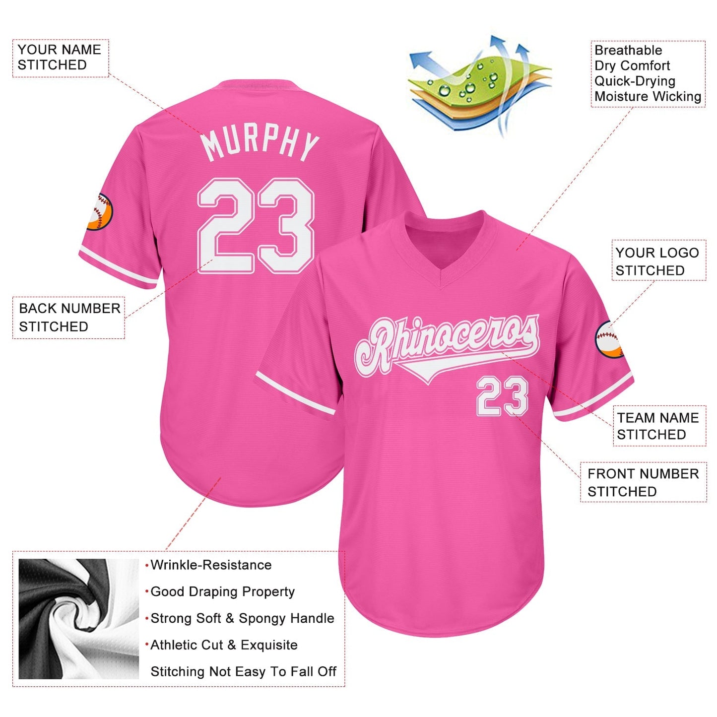 Custom Pink White-Pink Authentic Throwback Rib-Knit Baseball Jersey Shirt baseball jersey product view 4