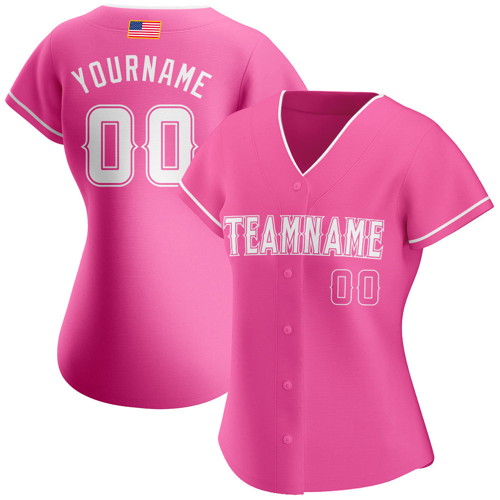 Custom Pink White Authentic American Flag Fashion Baseball Jersey baseball jersey product view 2