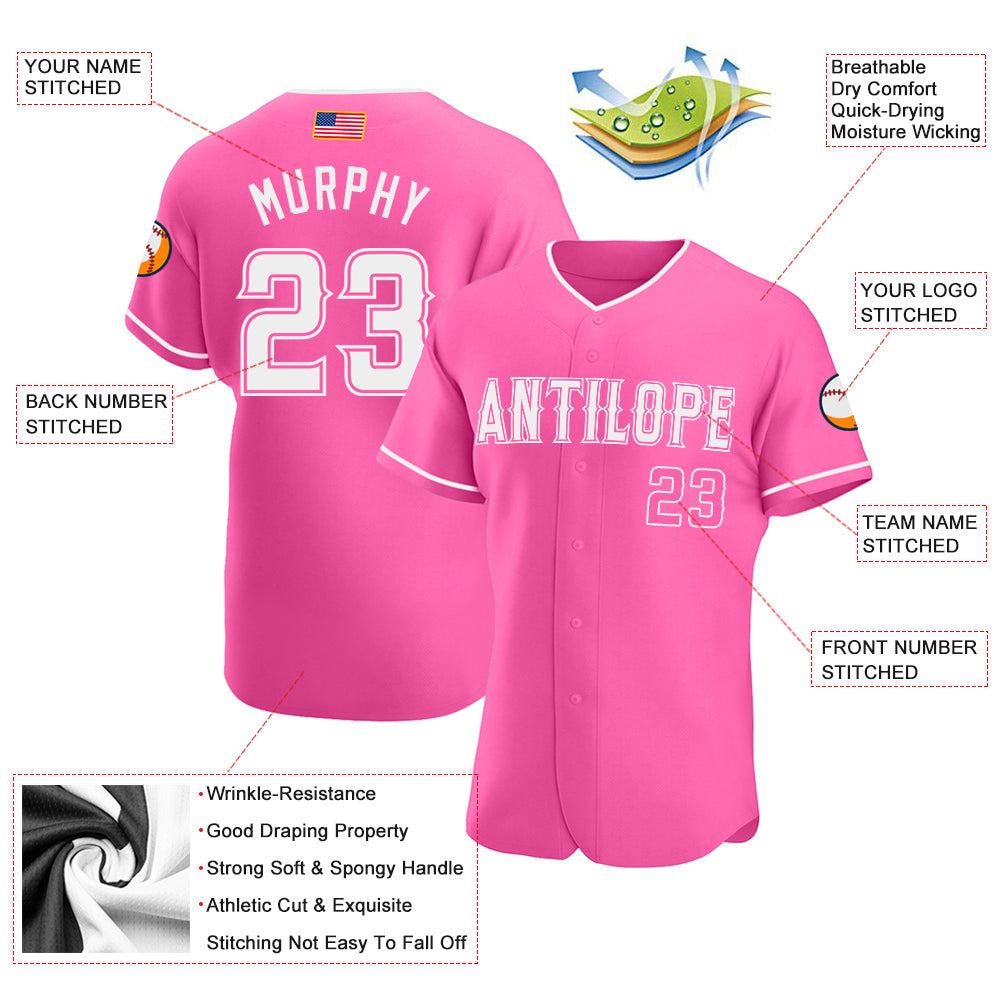 Custom Pink White Authentic American Flag Fashion Baseball Jersey baseball jersey product view 3