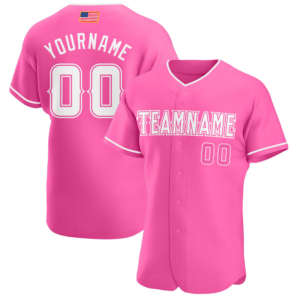 Custom Pink White Authentic American Flag Fashion Baseball Jersey baseball jersey product view 1
