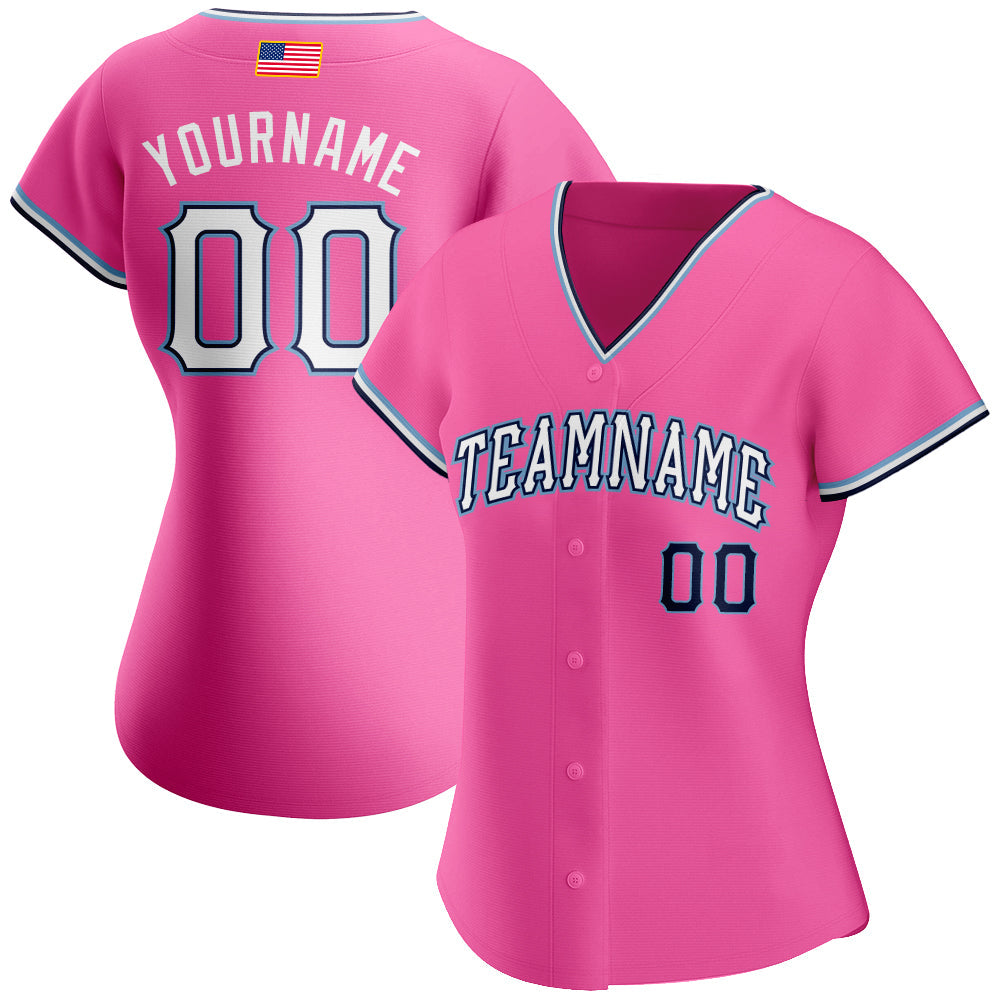 Custom Pink White-Light Blue Authentic American Flag Fashion Baseball Jersey baseball jersey product view 2