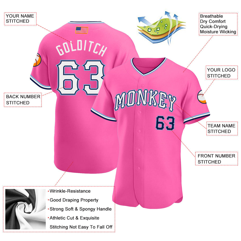 Custom Pink White-Light Blue Authentic American Flag Fashion Baseball Jersey baseball jersey product view 3