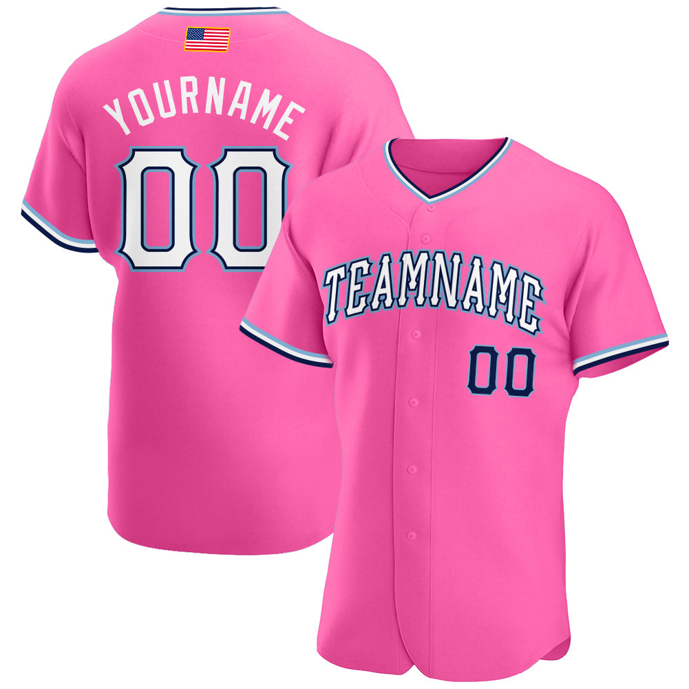 Custom Pink White-Light Blue Authentic American Flag Fashion Baseball Jersey baseball jersey product view 1