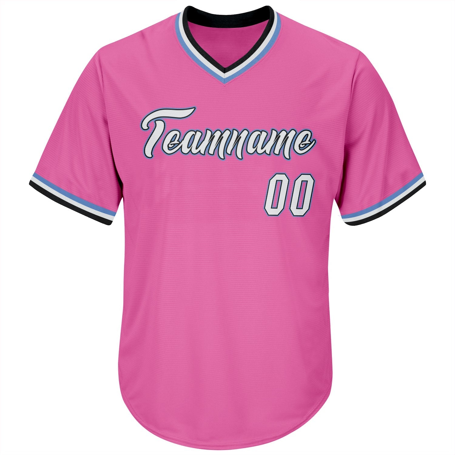 Custom Pink White-Light Blue Authentic Throwback Rib-Knit Baseball Jersey Shirt baseball jersey product view 2