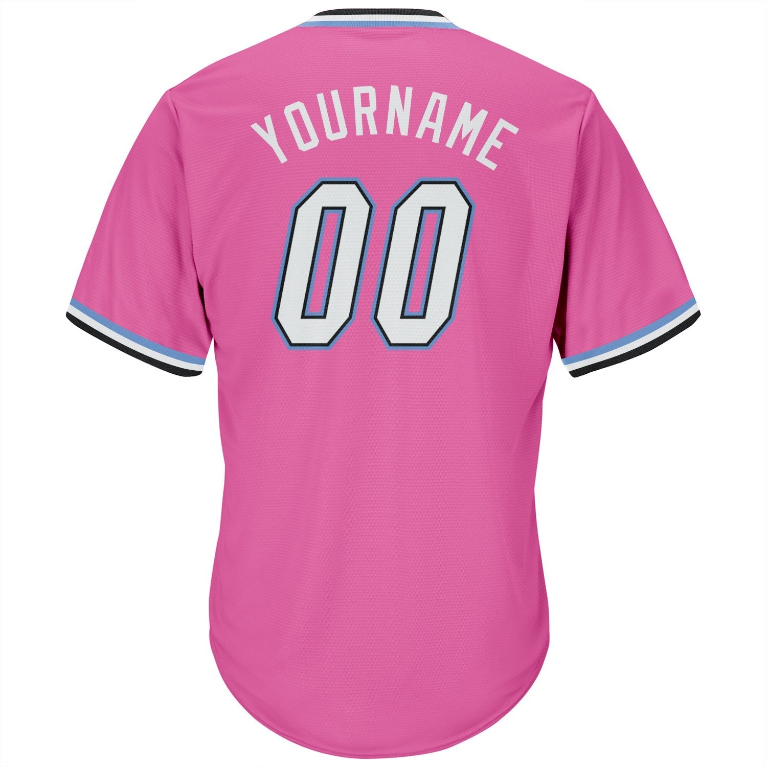 Custom Pink White-Light Blue Authentic Throwback Rib-Knit Baseball Jersey Shirt baseball jersey product view 3