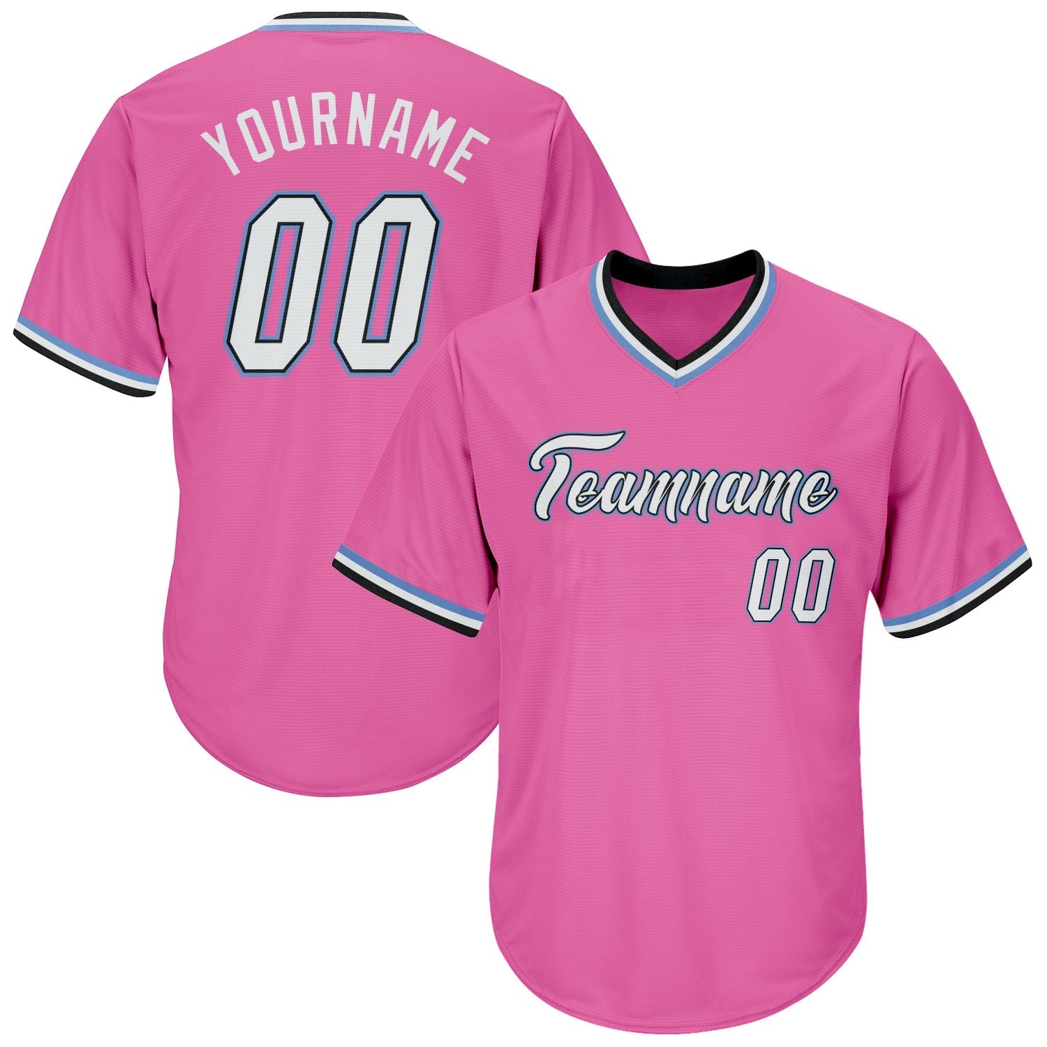 Custom Pink White-Light Blue Authentic Throwback Rib-Knit Baseball Jersey Shirt baseball jersey product view 1