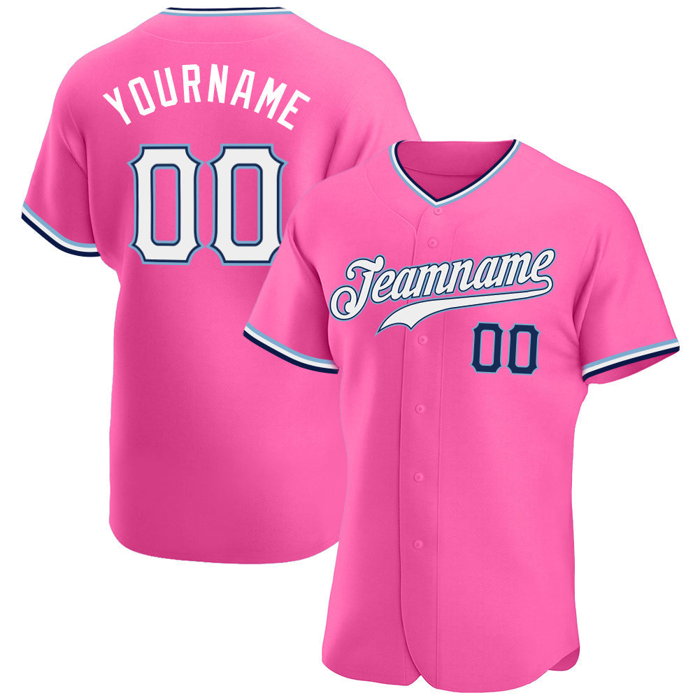 Custom Pink White-Navy Authentic Baseball Jersey baseball jersey product view 1