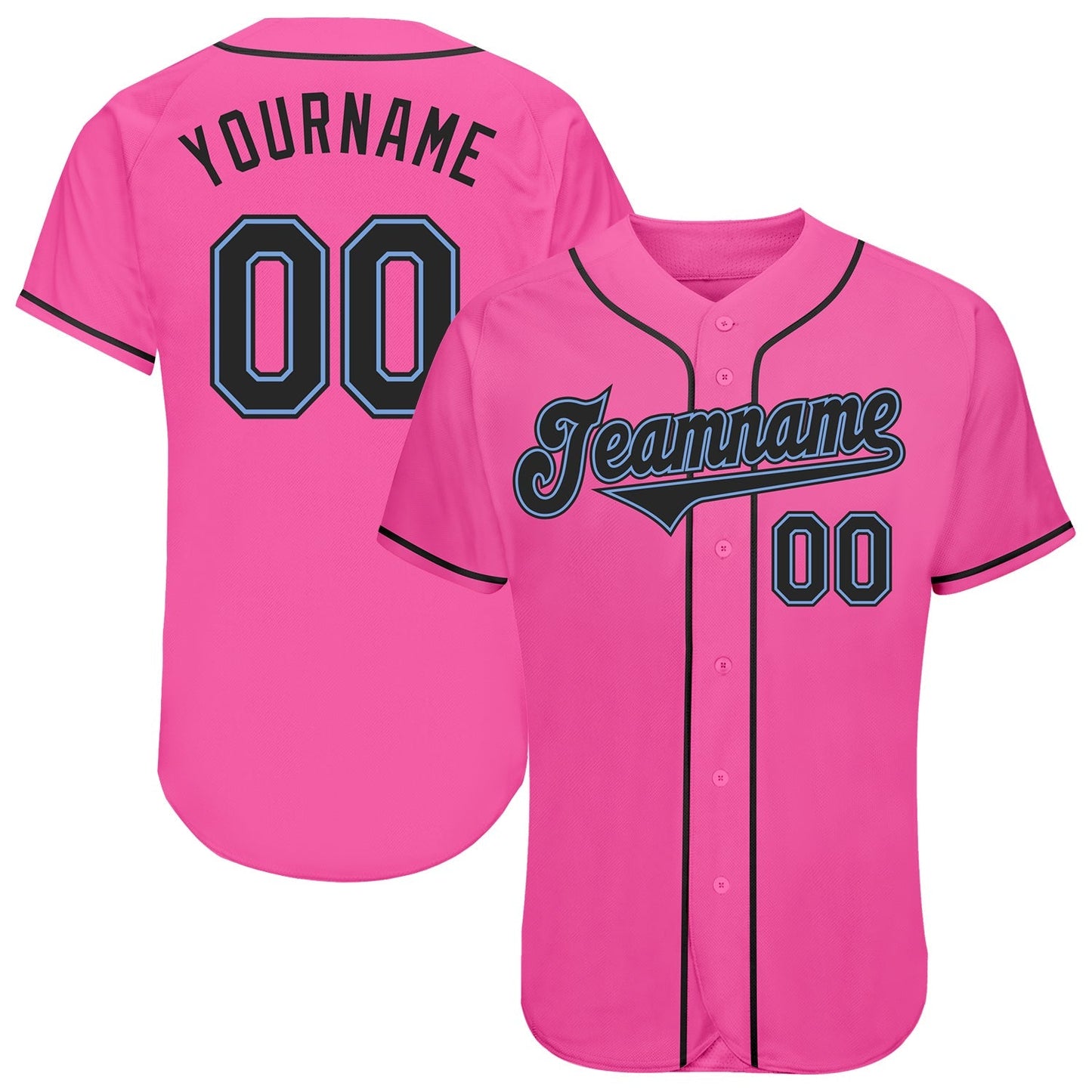 Custom Pink Black-Light Blue Authentic Baseball Jersey baseball jersey product view 1