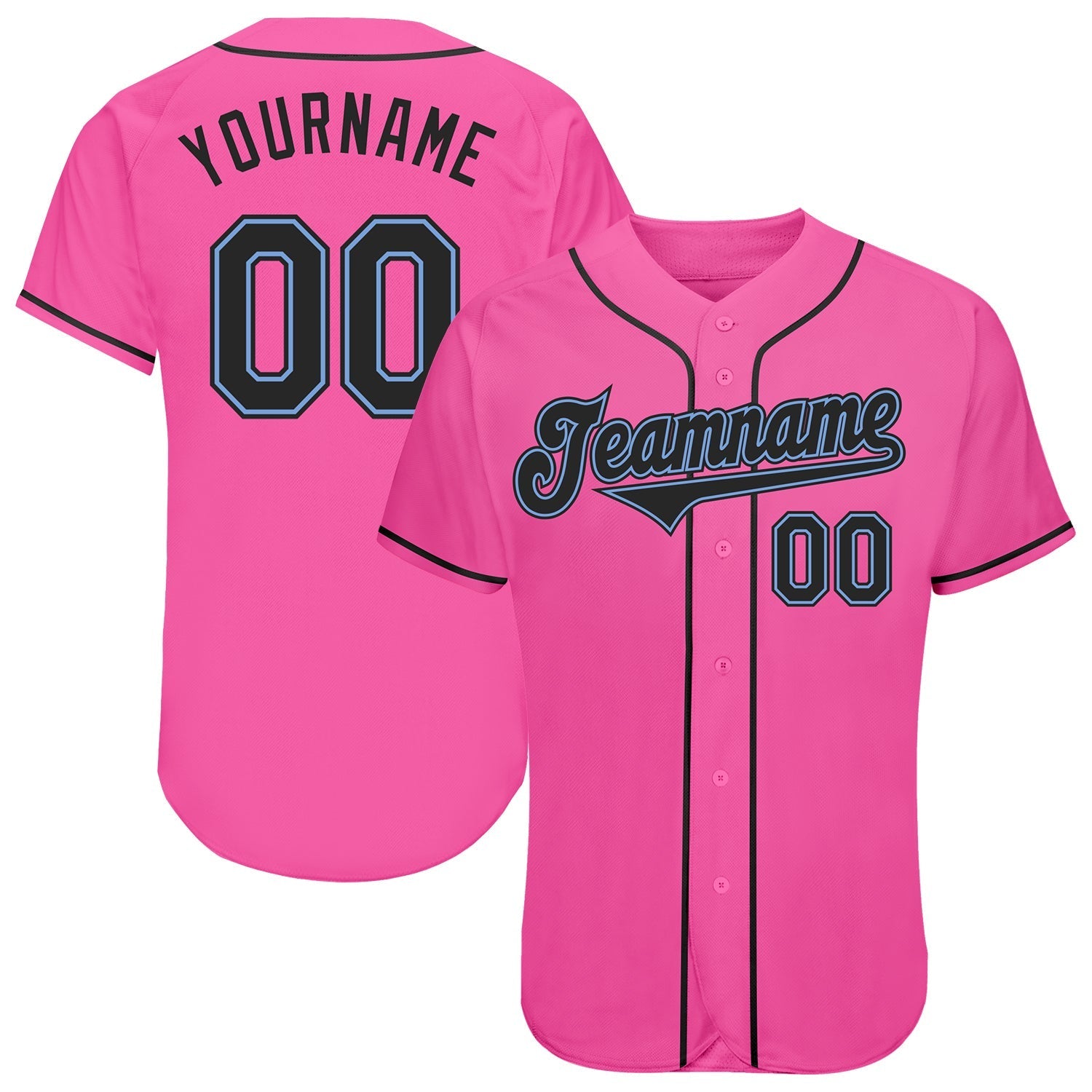 Custom Pink Black-Light Blue Authentic Baseball Jersey baseball jersey product view 1