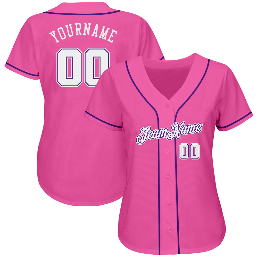 Custom Pink White-Purple Authentic Baseball Jersey baseball jersey product view 2
