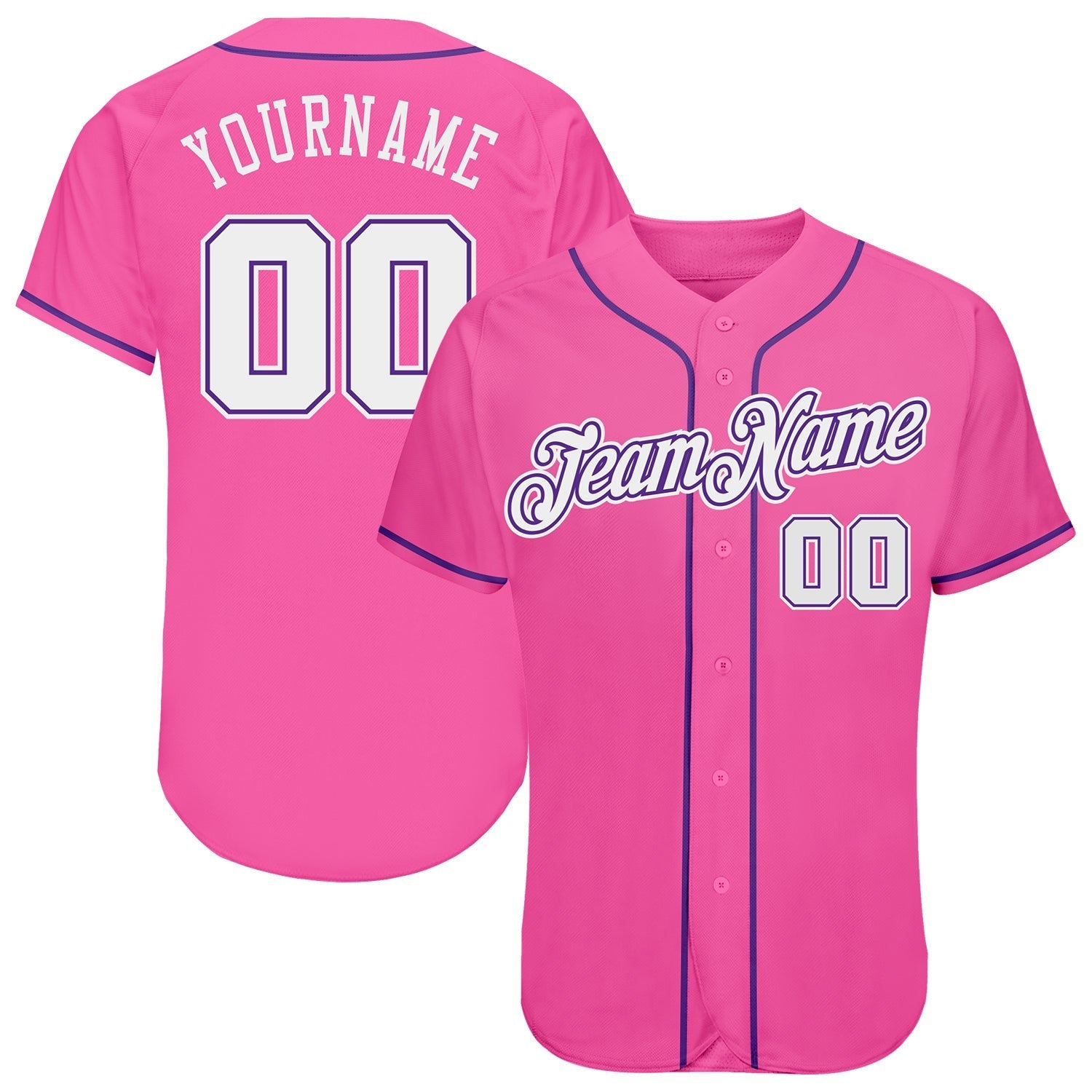 Custom Pink White-Purple Authentic Baseball Jersey baseball jersey product view 1