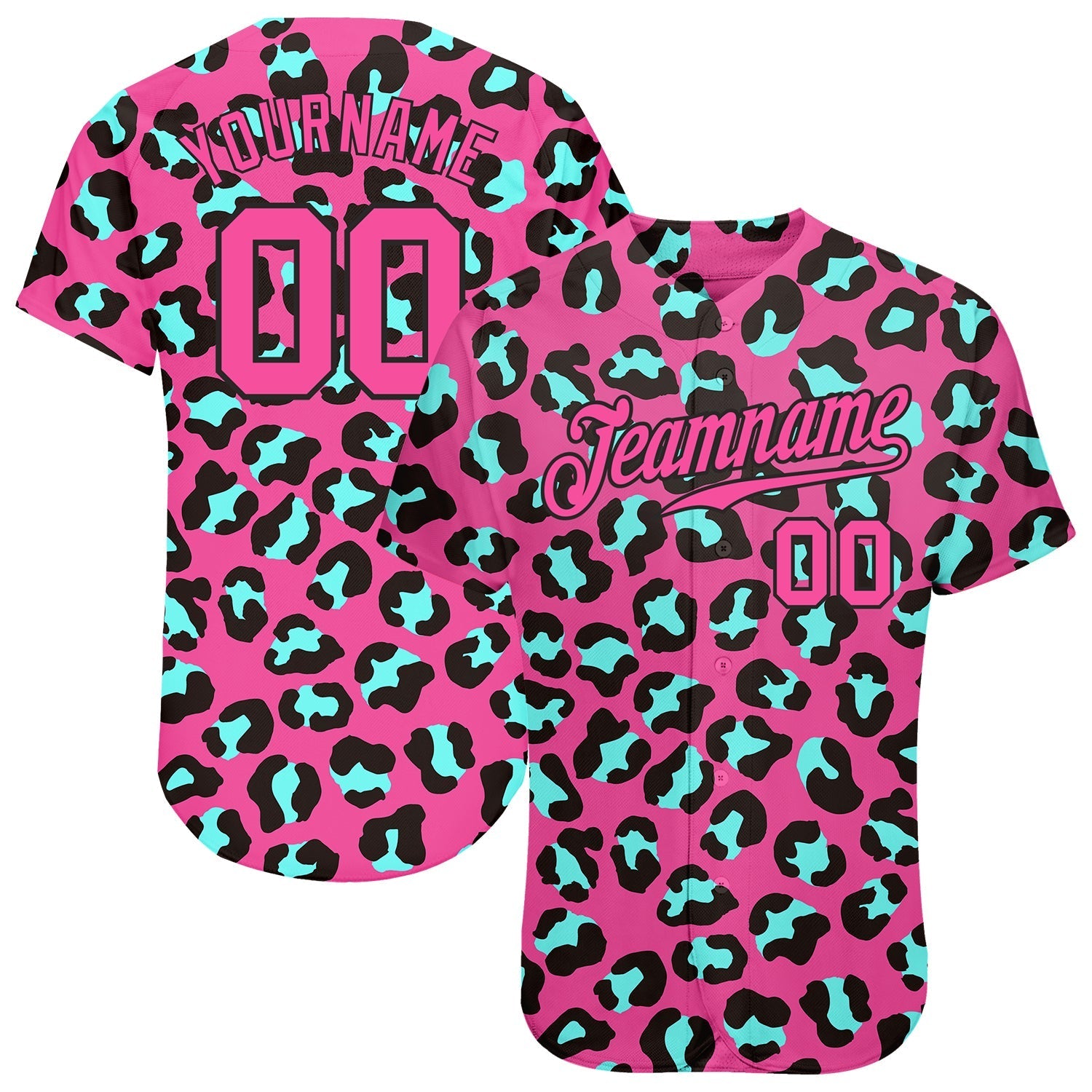 Custom Pink Pink-Black 3D Pattern Design Leopard Authentic Baseball Jersey baseball jersey product view 1