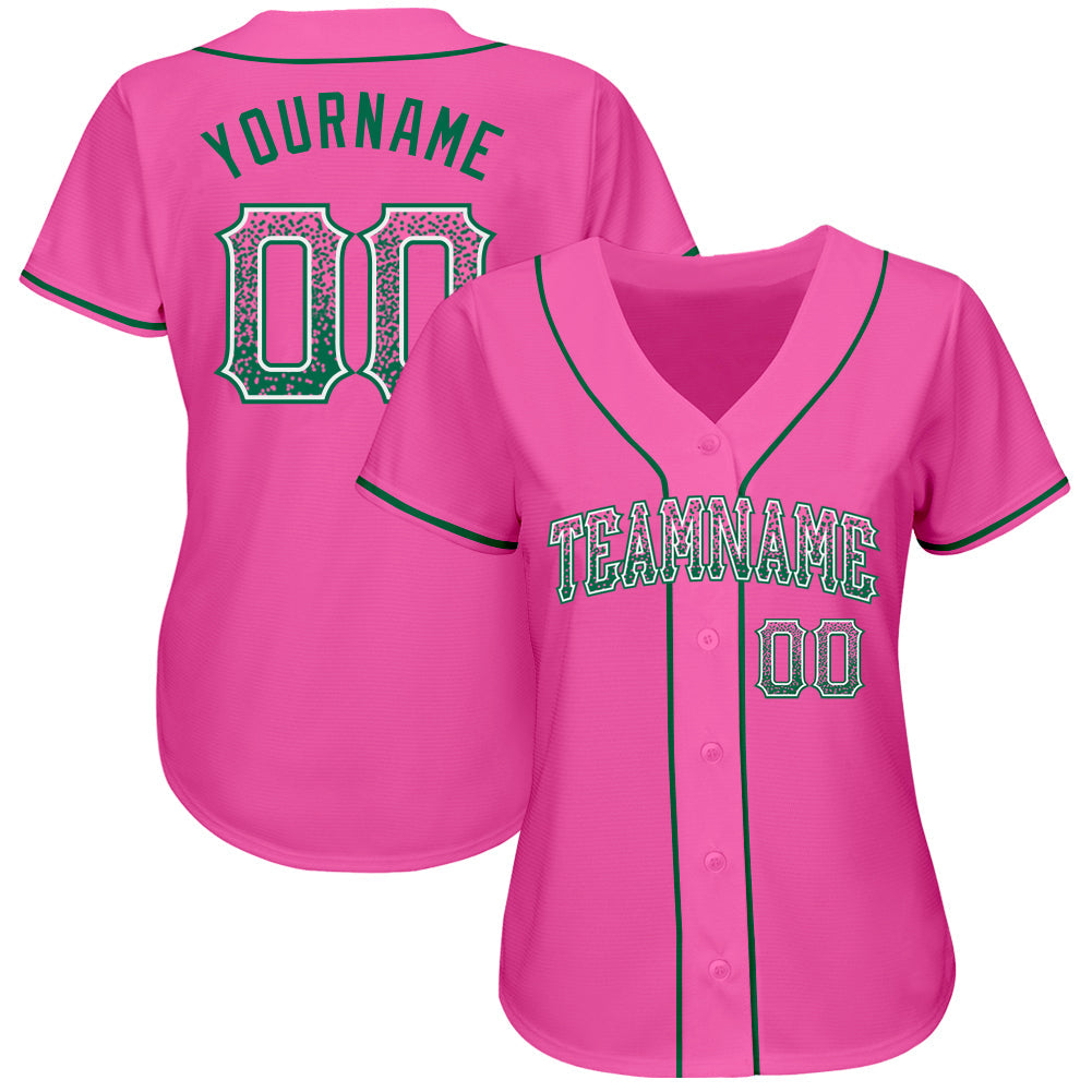 Custom Pink Kelly Green-White Authentic Drift Fashion Baseball Jersey baseball jersey product view 2