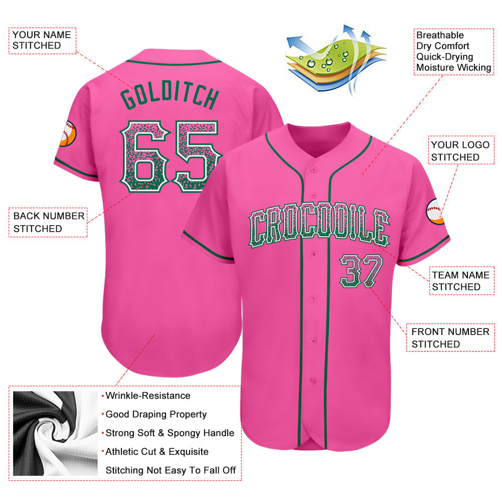 Custom Pink Kelly Green-White Authentic Drift Fashion Baseball Jersey baseball jersey product view 3