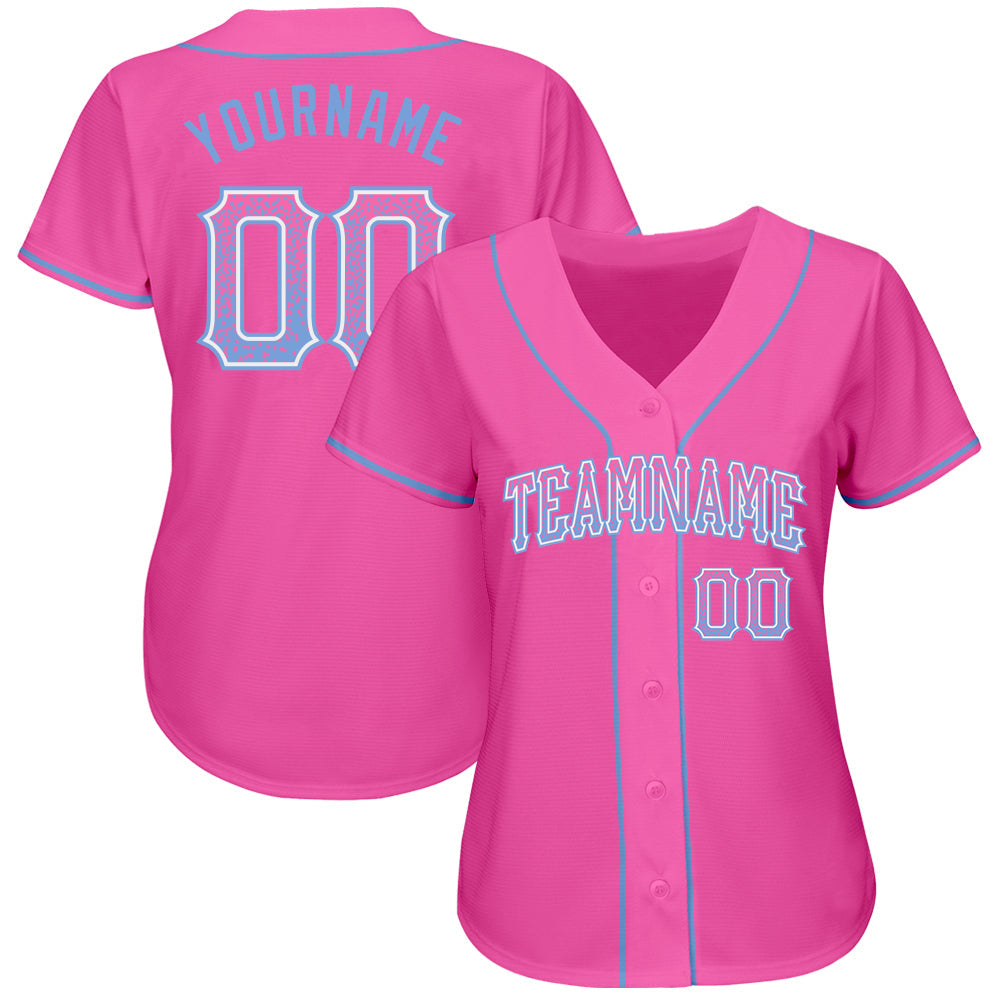 Custom Pink Light Blue-White Authentic Drift Fashion Baseball Jersey baseball jersey product view 2