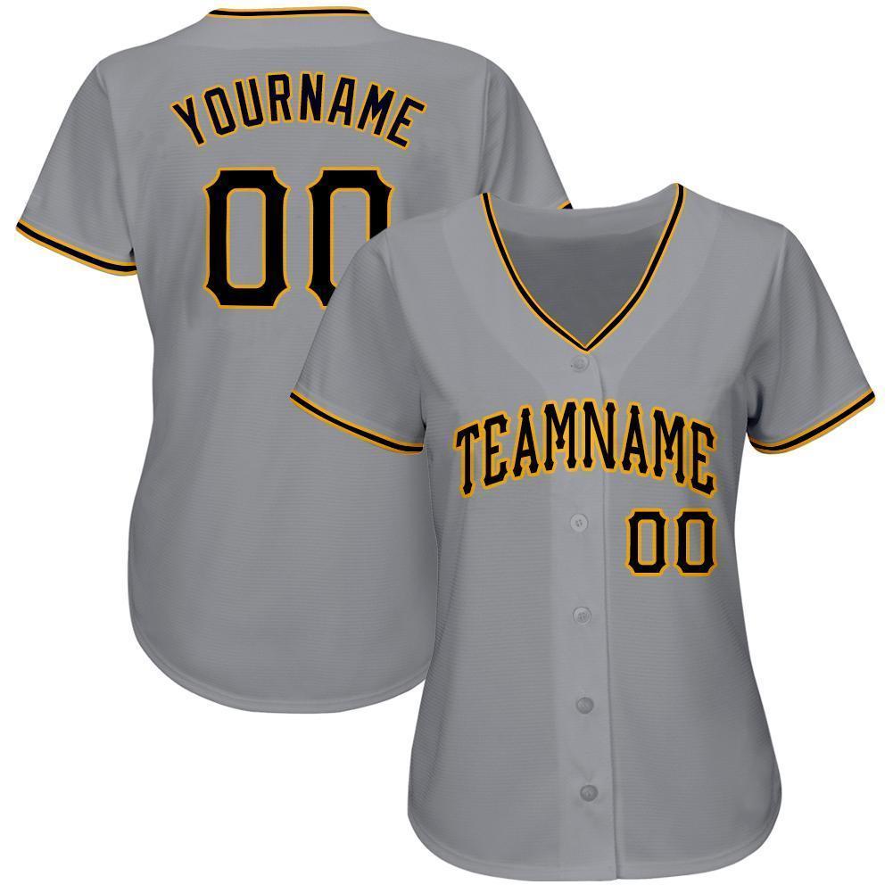 Custom Gray Black-Gold Baseball Jersey baseball jersey product view 2