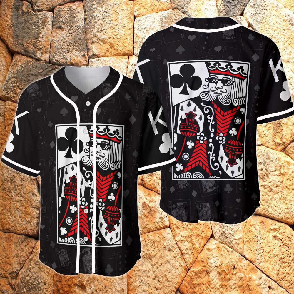 Poker King Card Casino Baseball Jersey – Stylish & Lucky Casino-themed Apparel baseball jersey product view 2