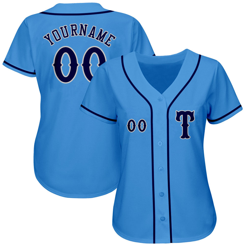 Custom Powder Blue Navy-Gray Authentic Baseball Jersey baseball jersey product view 2